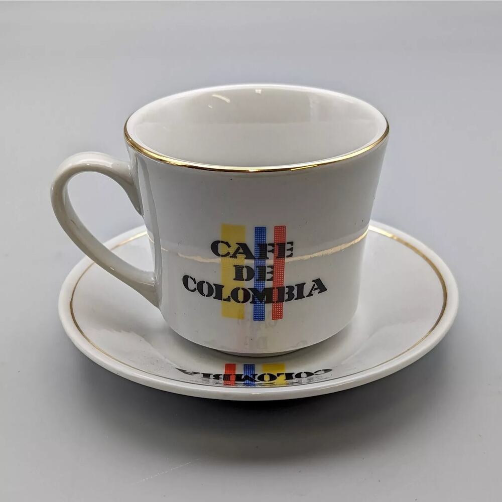 Vintage Corona Cafe de Colombia Porcelain Espresso Cup & Saucer Set - Picture 9 of 9